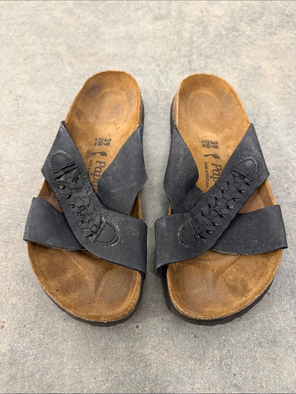 Birkenstock Black Braided Leather Slide Sandals